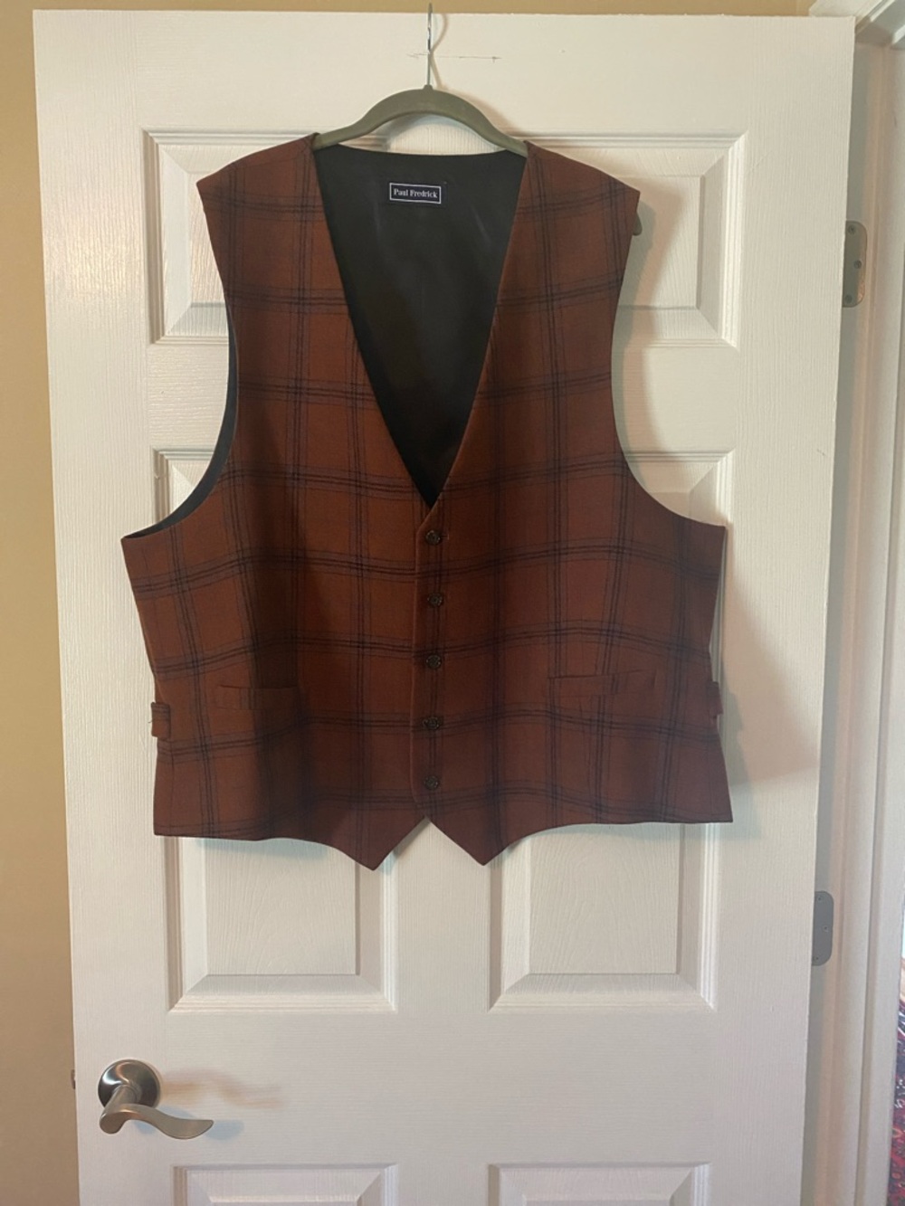 Paul Fredrick Men's Rust Plaid Waistcoat Size 50